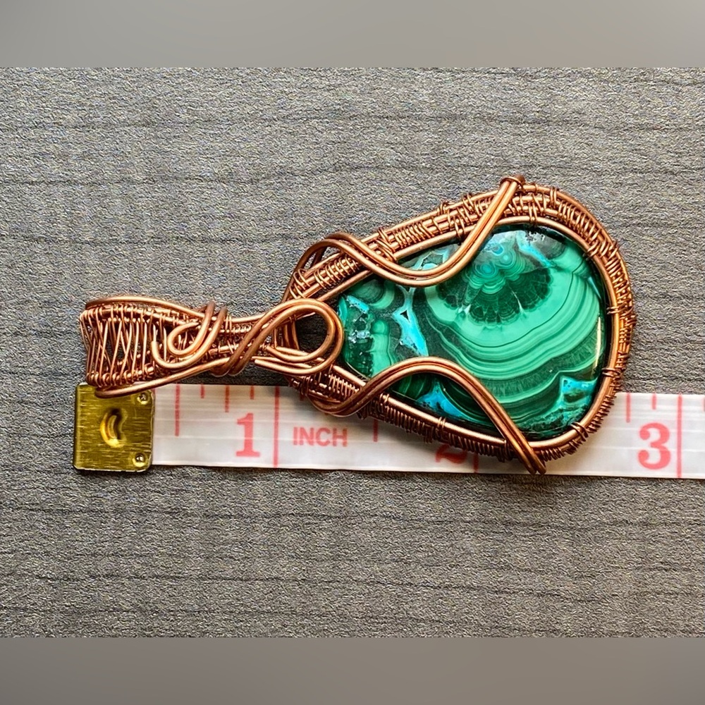 NWOT Genuine Malachite in Chrysocolla Gemstone, Copper Wire Wrap Pendant - Picture 10 of 16